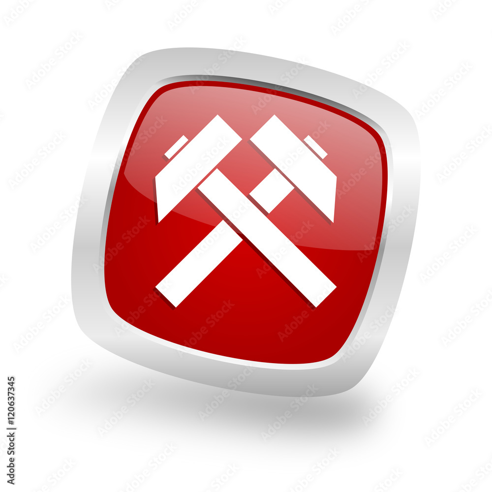 mining square red glossy chrome silver metallic web icon mining square red glossy chrome silver metallic web icon