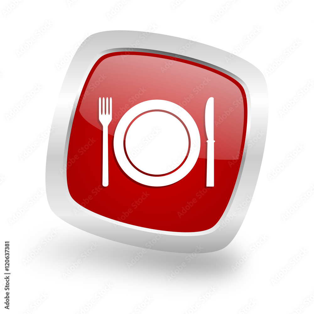 restaurant square red glossy chrome silver metallic web icon restaurant square red glossy chrome silver metallic web icon