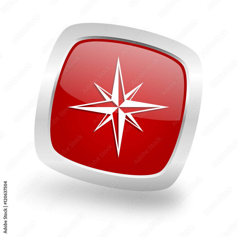 compass square red glossy chrome silver metallic web icon compass square red glossy chrome silver metallic web icon