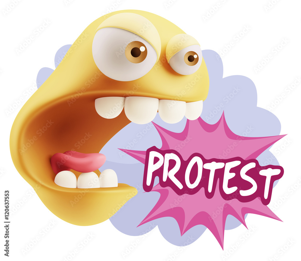 Obraz premium 3d Rendering Angry Character Emoji saying Protest with Colorful