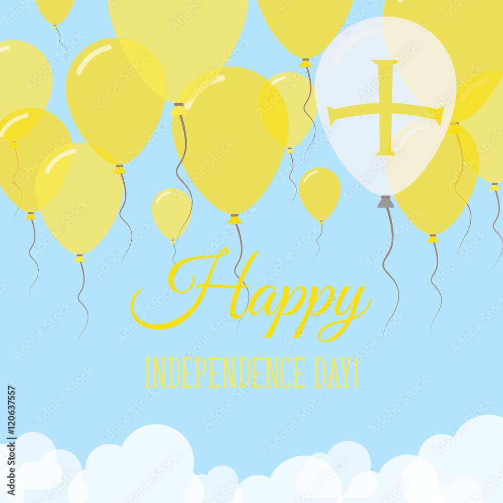 Guernsey Independence Day Flat Greeting Card. Flying Rubber Balloons in Colors of the Channel Islander Flag. Happy National Day Vector Illustration.