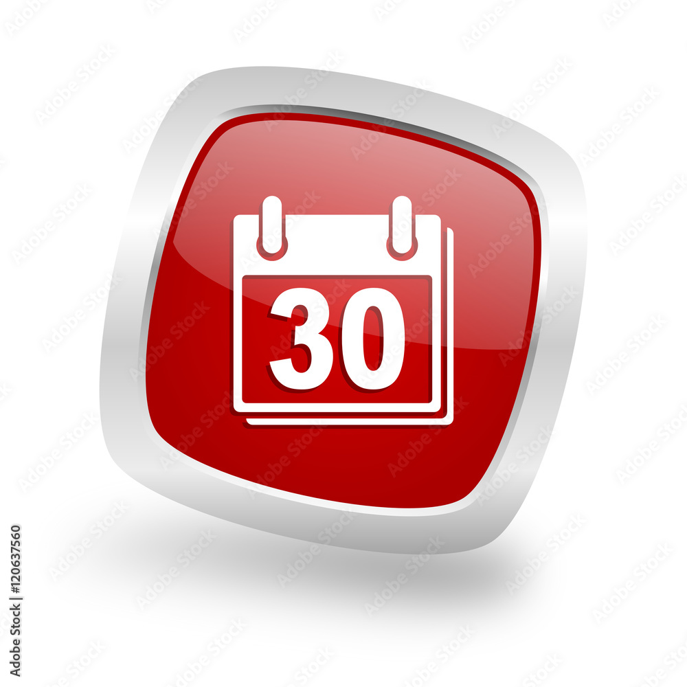 calendar square red glossy chrome silver metallic web icon calendar square red glossy chrome silver metallic web icon
