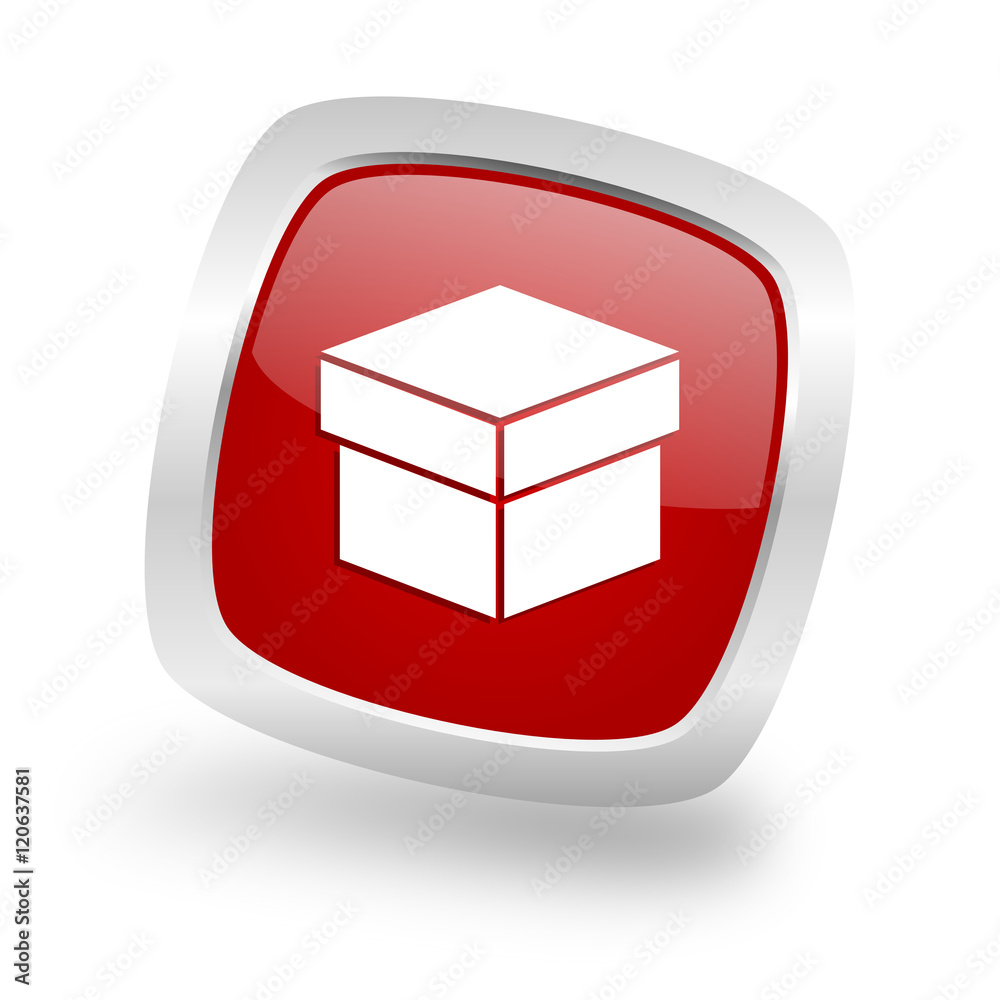 box square red glossy chrome silver metallic web icon box square red glossy chrome silver metallic web icon