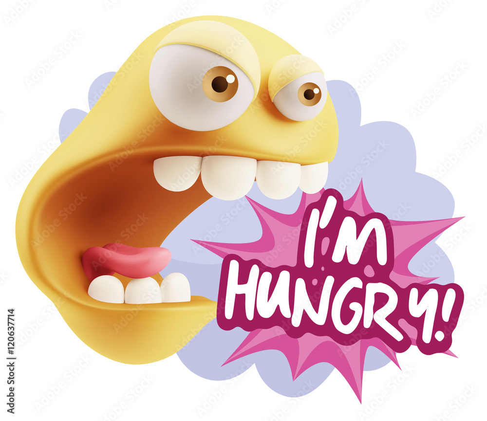 3d Rendering Angry Character Emoji saying I'm Hungry with Colorf 3d Rendering Angry Character Emoji saying I'm Hungry with Colorf