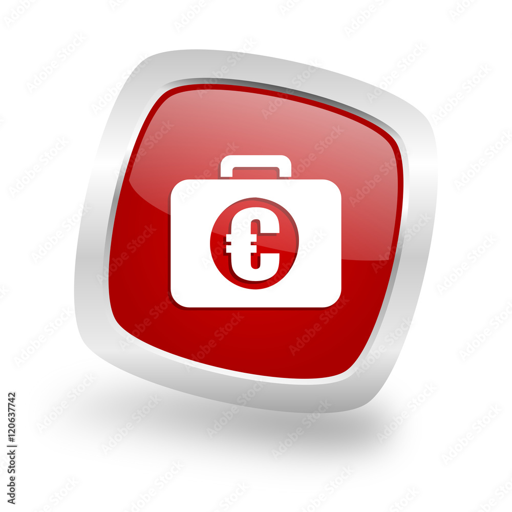 financial square red glossy chrome silver metallic web icon