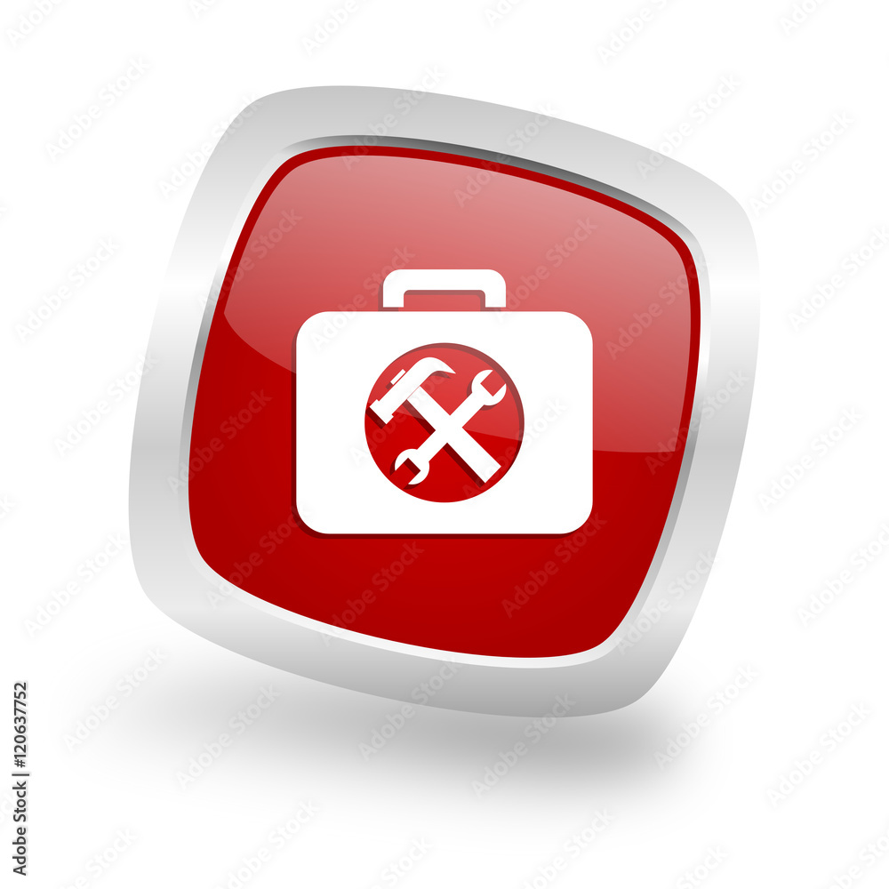 toolkit square red glossy chrome silver metallic web icon