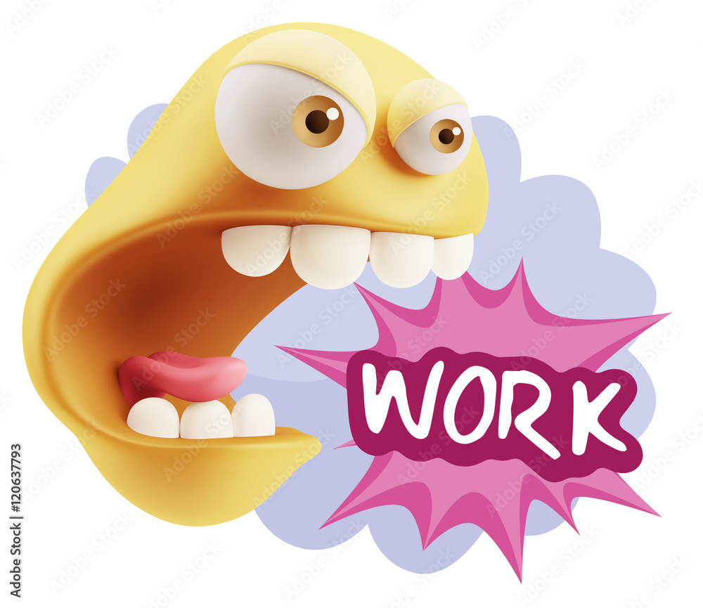 Obraz premium 3d Rendering Angry Character Emoji saying Work with Colorful Spe