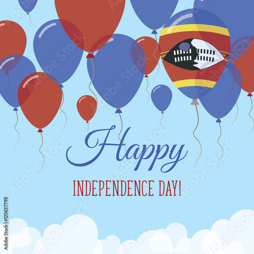 Swaziland Independence Day Flat Greeting Card. Flying Rubber Balloons in Colors of the Swazi Flag. Happy National Day Vector Illustration.