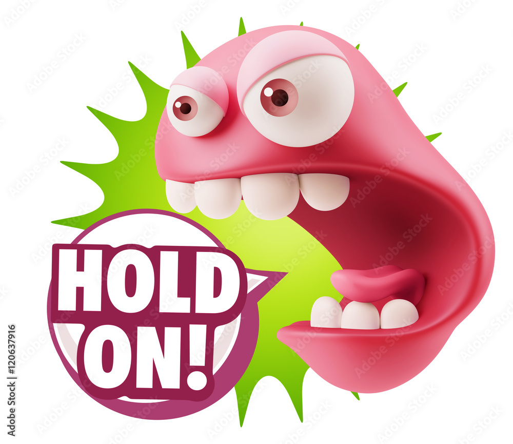 3d Rendering Angry Character Emoji saying Hold On with Colorful