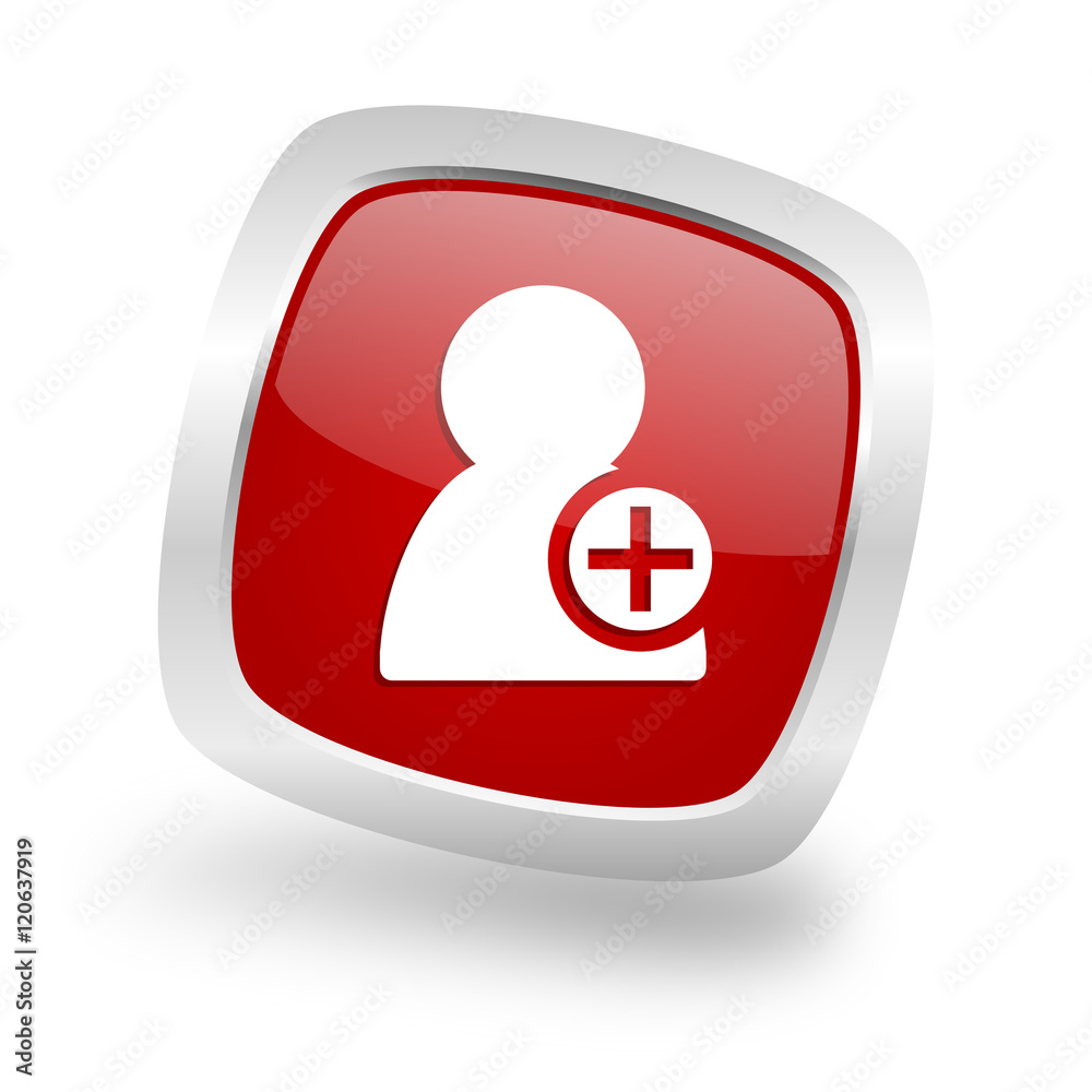 add contact square red glossy chrome silver metallic web icon add contact square red glossy chrome silver metallic web icon