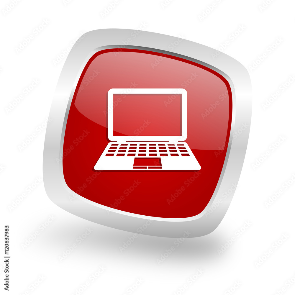 computer square red glossy chrome silver metallic web icon computer square red glossy chrome silver metallic web icon