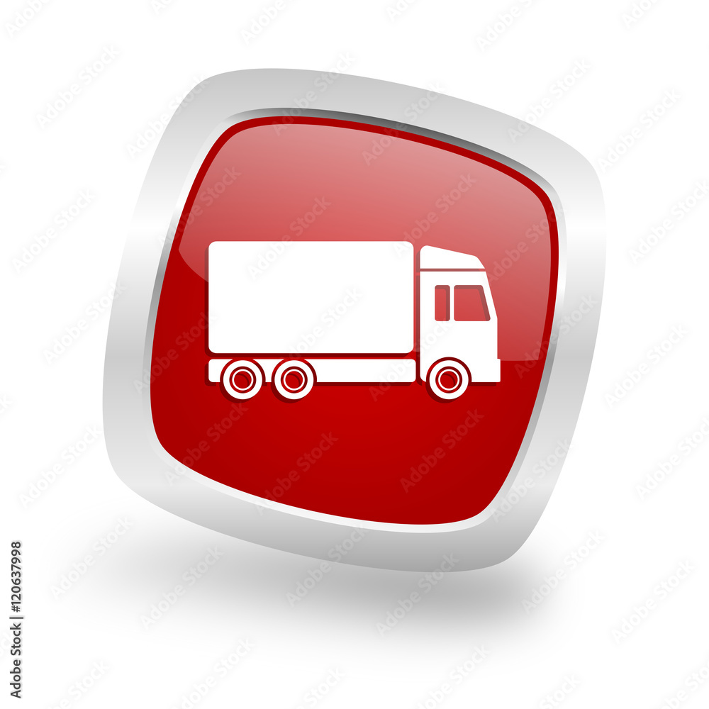 delivery square red glossy chrome silver metallic web icon delivery square red glossy chrome silver metallic web icon
