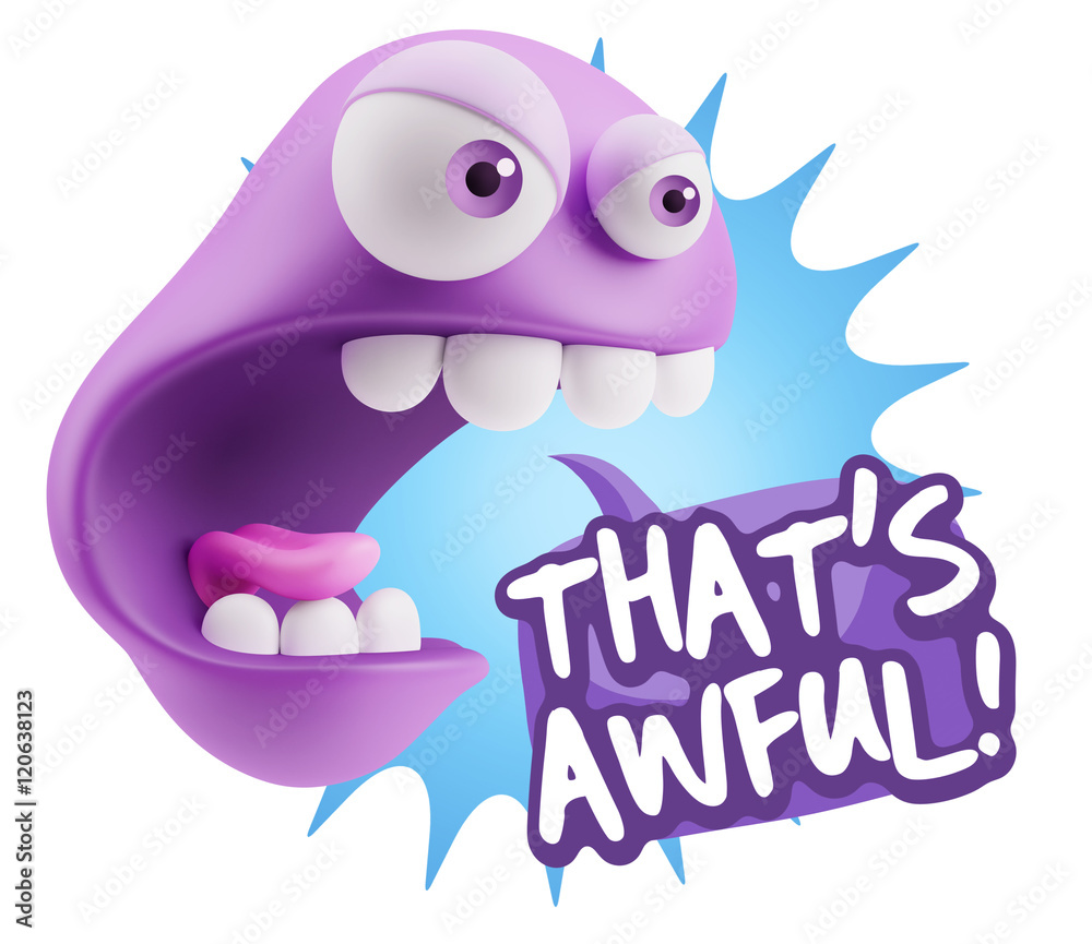 3d Rendering Angry Character Emoji saying That's Awful with Colo 3d Rendering Angry Character Emoji saying That's Awful with Colo