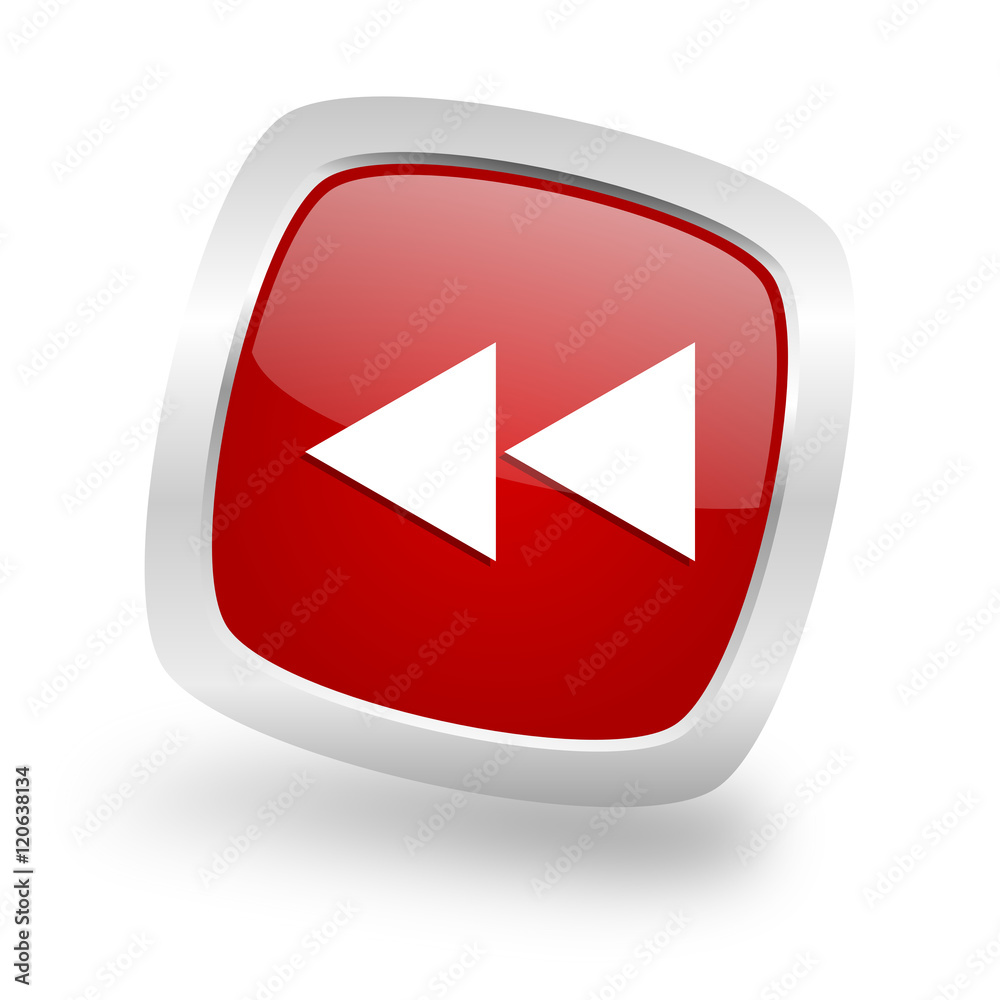 rewind square red glossy chrome silver metallic web icon rewind square red glossy chrome silver metallic web icon
