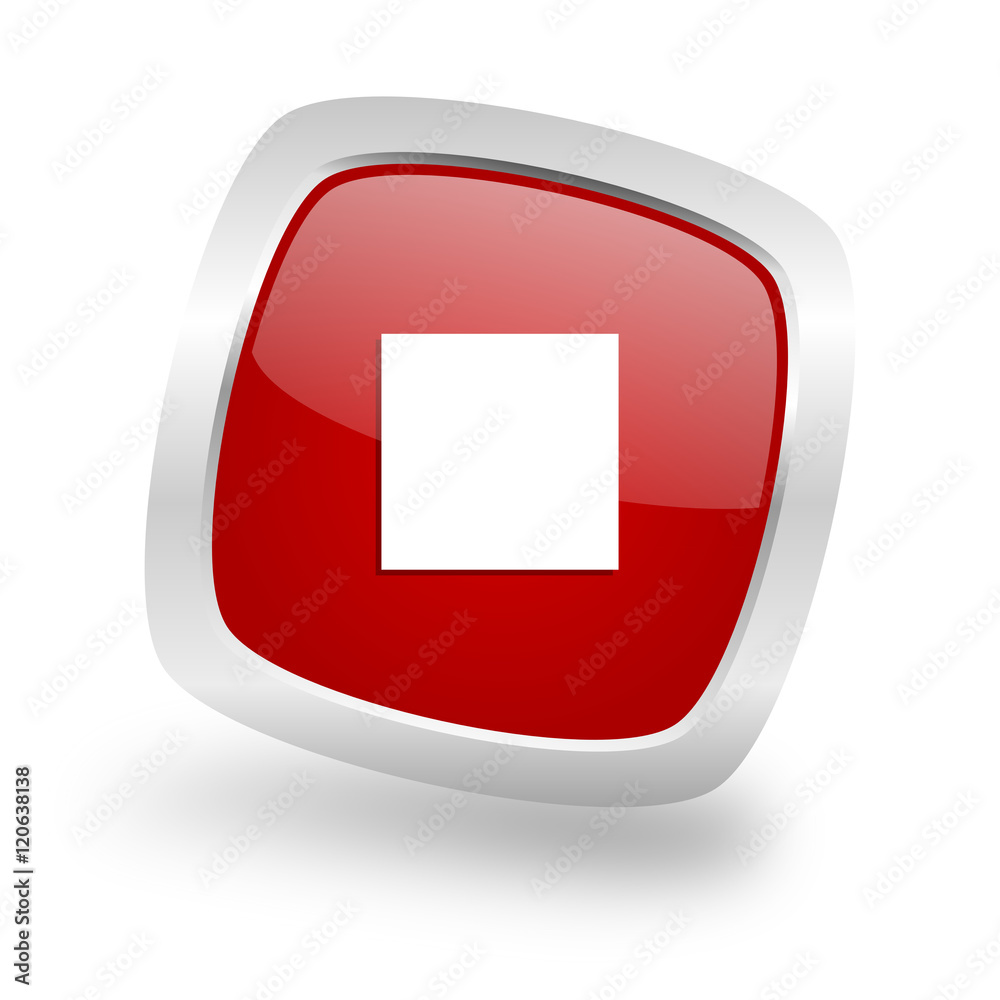 stop square red glossy chrome silver metallic web icon stop square red glossy chrome silver metallic web icon