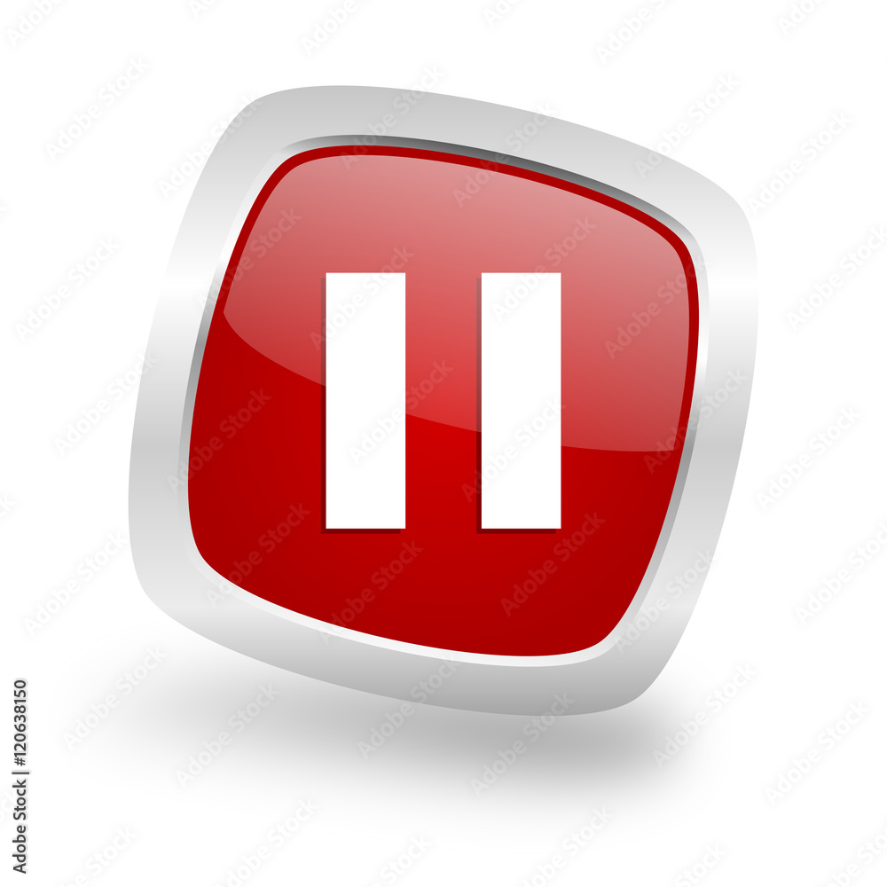 pause square red glossy chrome silver metallic web icon pause square red glossy chrome silver metallic web icon