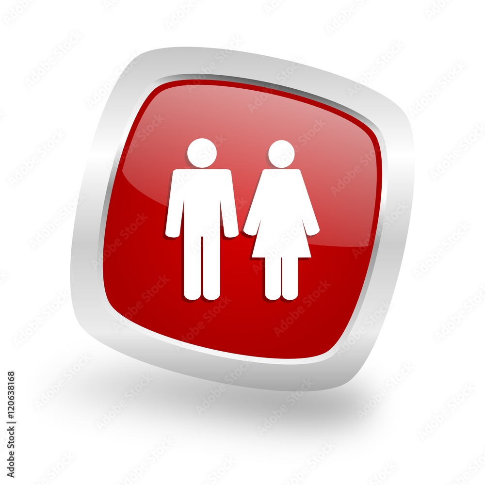 couple square red glossy chrome silver metallic web icon couple square red glossy chrome silver metallic web icon