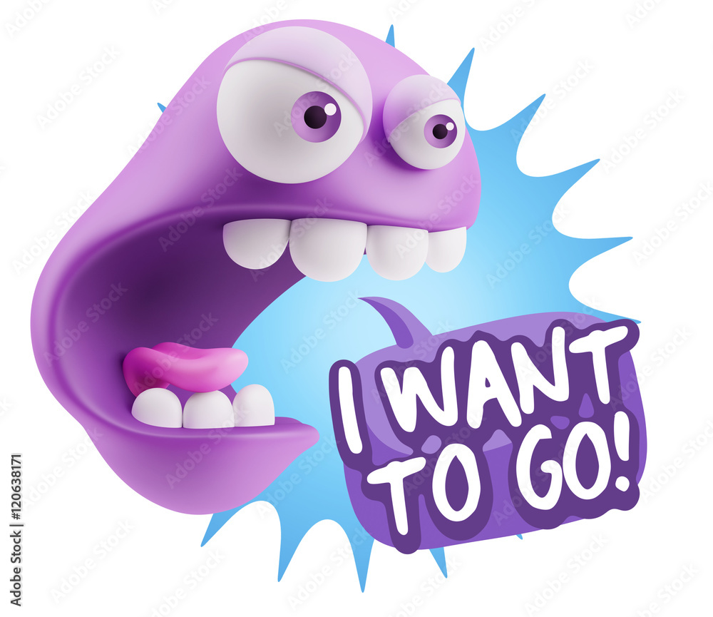 3d Rendering Angry Character Emoji saying I Want to Go with Colo