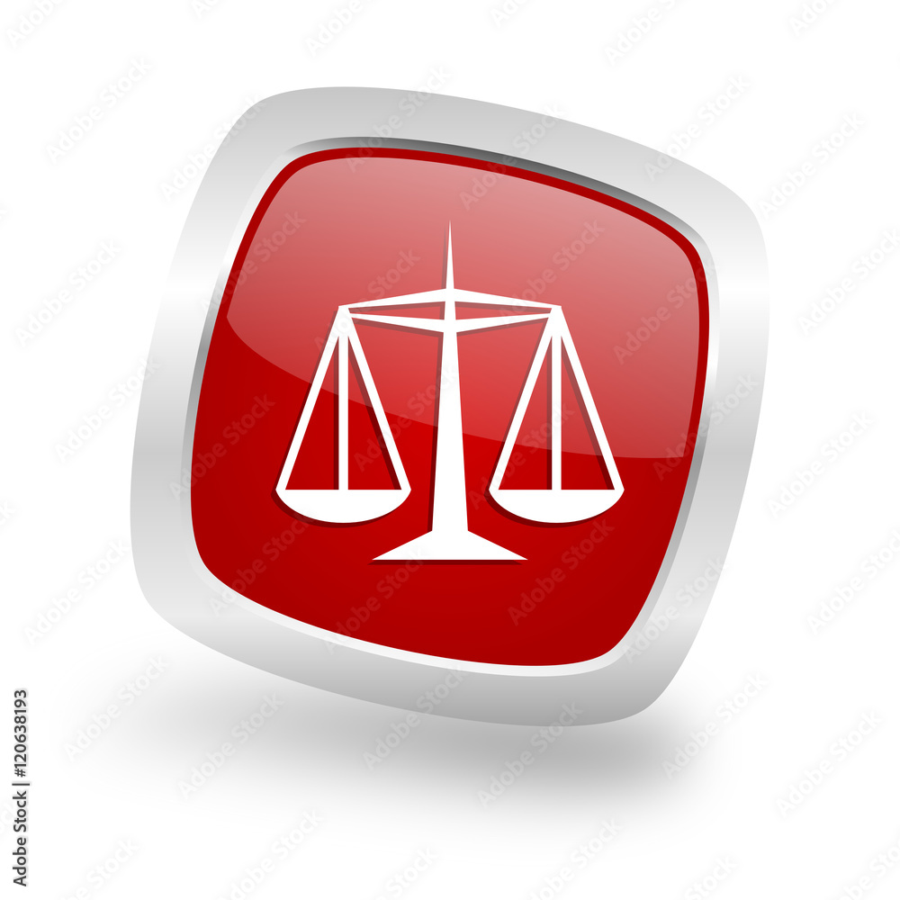 justice square red glossy chrome silver metallic web icon justice square red glossy chrome silver metallic web icon