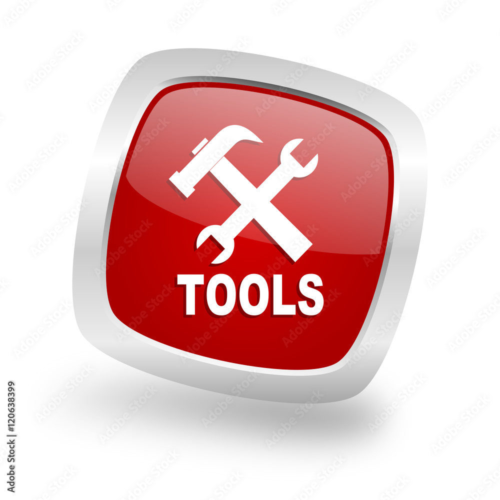 tools square red glossy chrome silver metallic web icon tools square red glossy chrome silver metallic web icon
