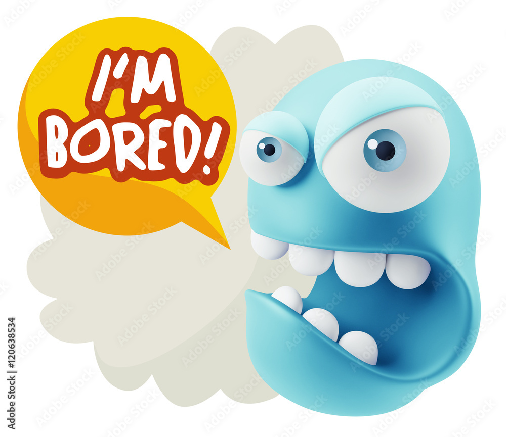 3d Rendering Angry Character Emoji saying I'm Bored with Colorfu 3d Rendering Angry Character Emoji saying I'm Bored with Colorfu