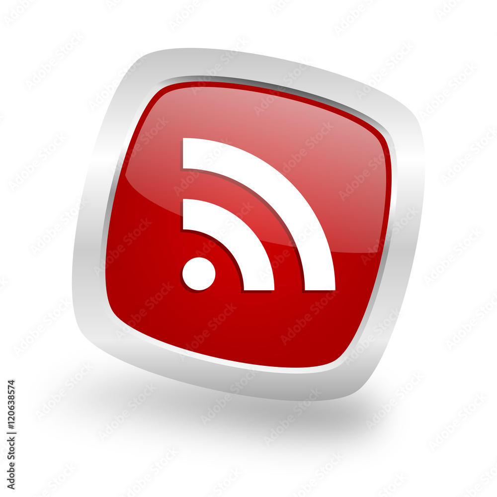 rss square red glossy chrome silver metallic web icon rss square red glossy chrome silver metallic web icon