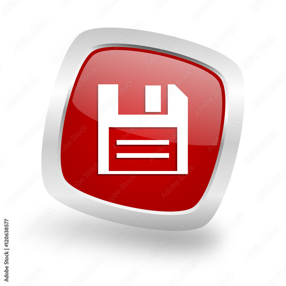 disk square red glossy chrome silver metallic web icon disk square red glossy chrome silver metallic web icon