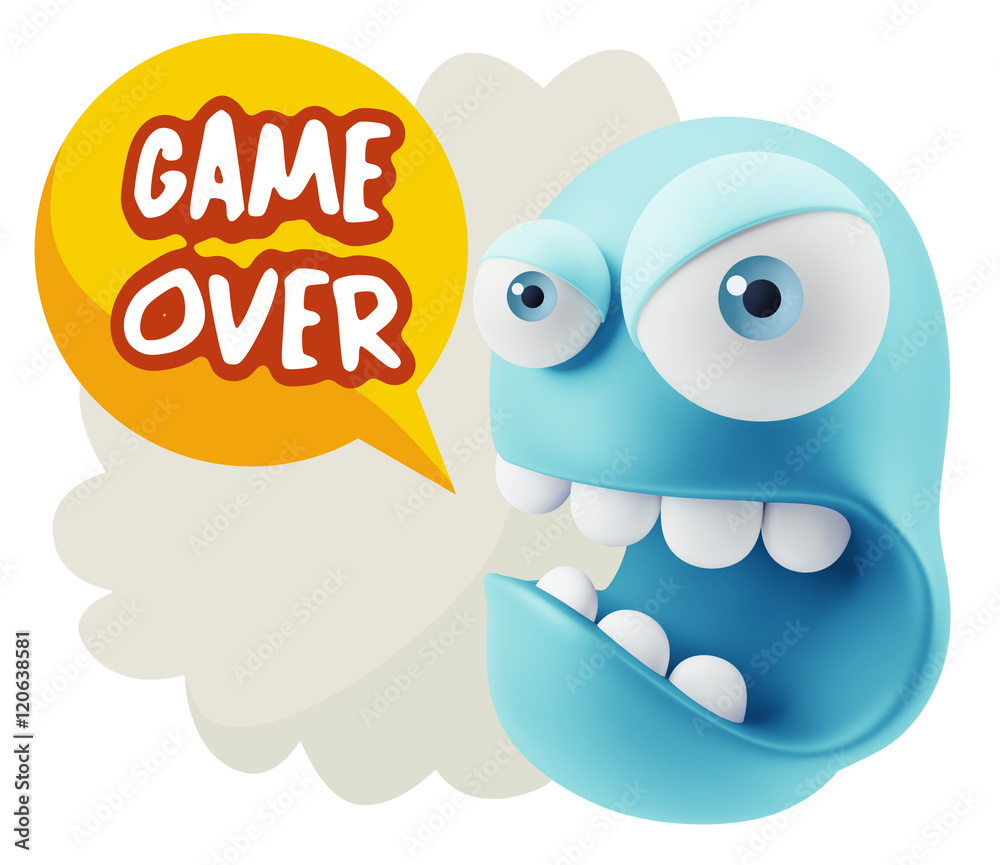 Obraz premium 3d Rendering Angry Character Emoji saying Game Over with Colorfu