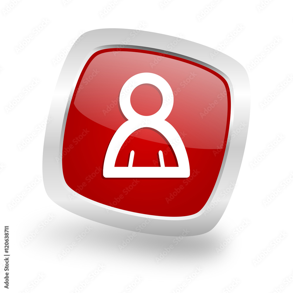 person square red glossy chrome silver metallic web icon person square red glossy chrome silver metallic web icon