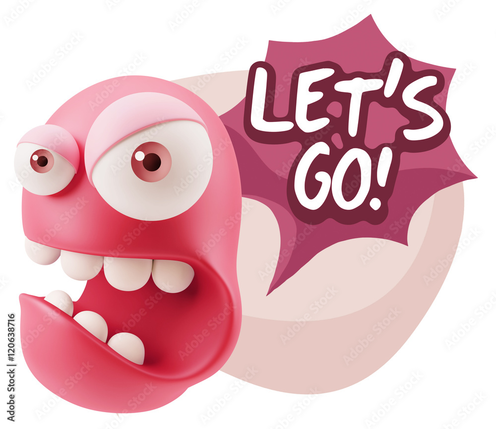 Obraz premium 3d Rendering Angry Character Emoji saying Let's Go with Colorful