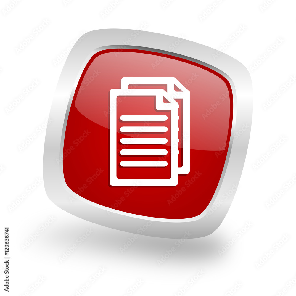 document square red glossy chrome silver metallic web icon document square red glossy chrome silver metallic web icon