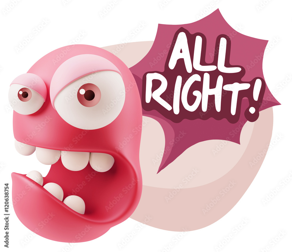 Obraz premium 3d Rendering Angry Character Emoji saying All Right with Colorfu