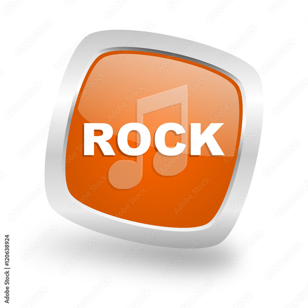 rock music square orange glossy chrome silver metallic web icon rock music square orange glossy chrome silver metallic web icon