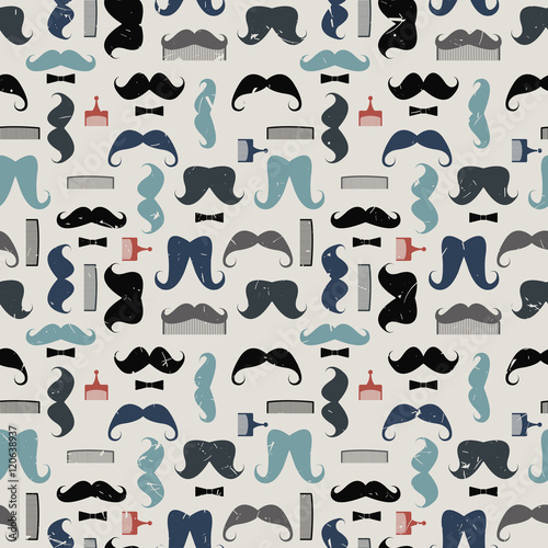 Vector colorful pattern with mustaches, mustache combs and bows