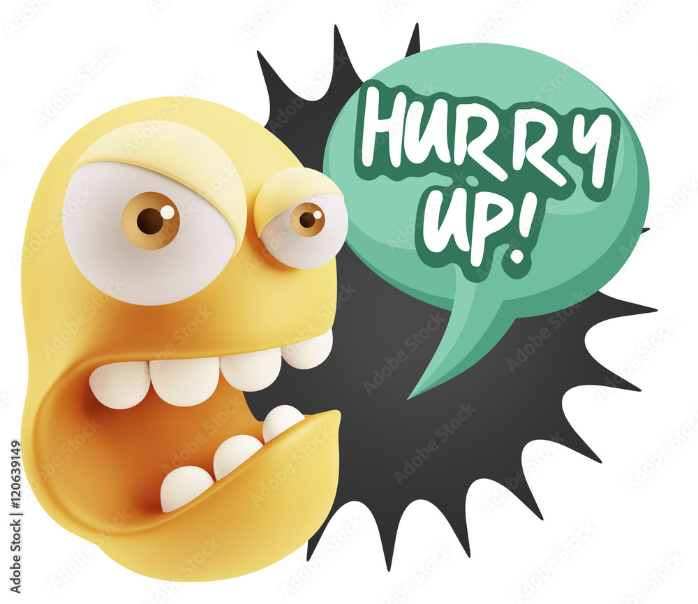 3d Rendering Angry Character Emoji saying Hurry Up with Colorful 3d Rendering Angry Character Emoji saying Hurry Up with Colorful