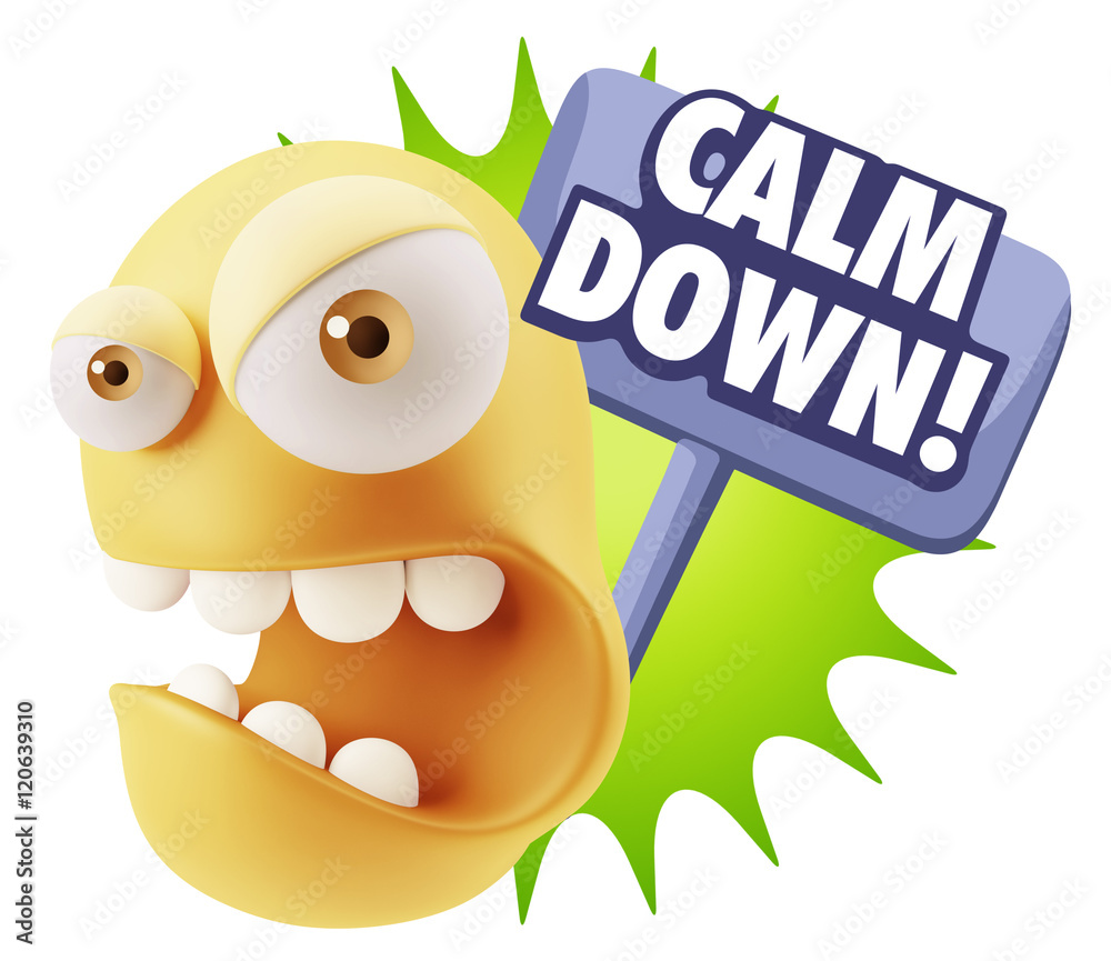 3d Rendering Angry Character Emoji saying Calm Down with Colorfu 3d Rendering Angry Character Emoji saying Calm Down with Colorfu