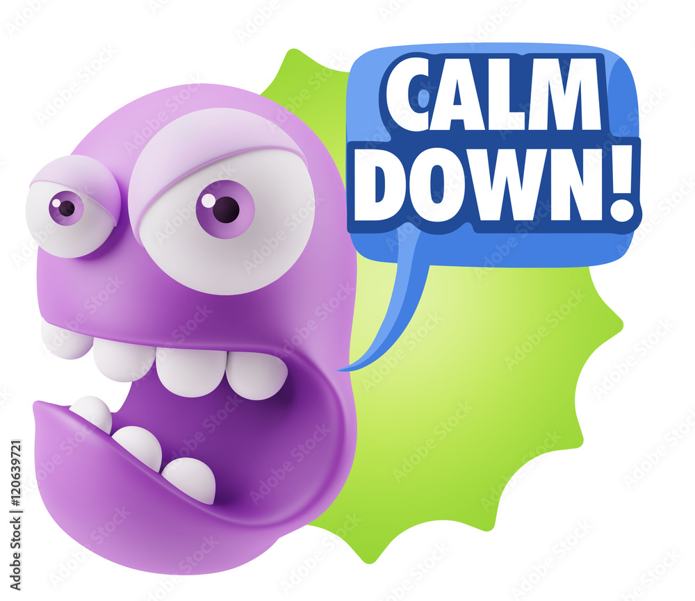 Naklejka premium 3d Rendering Angry Character Emoji saying Calm Down with Colorfu