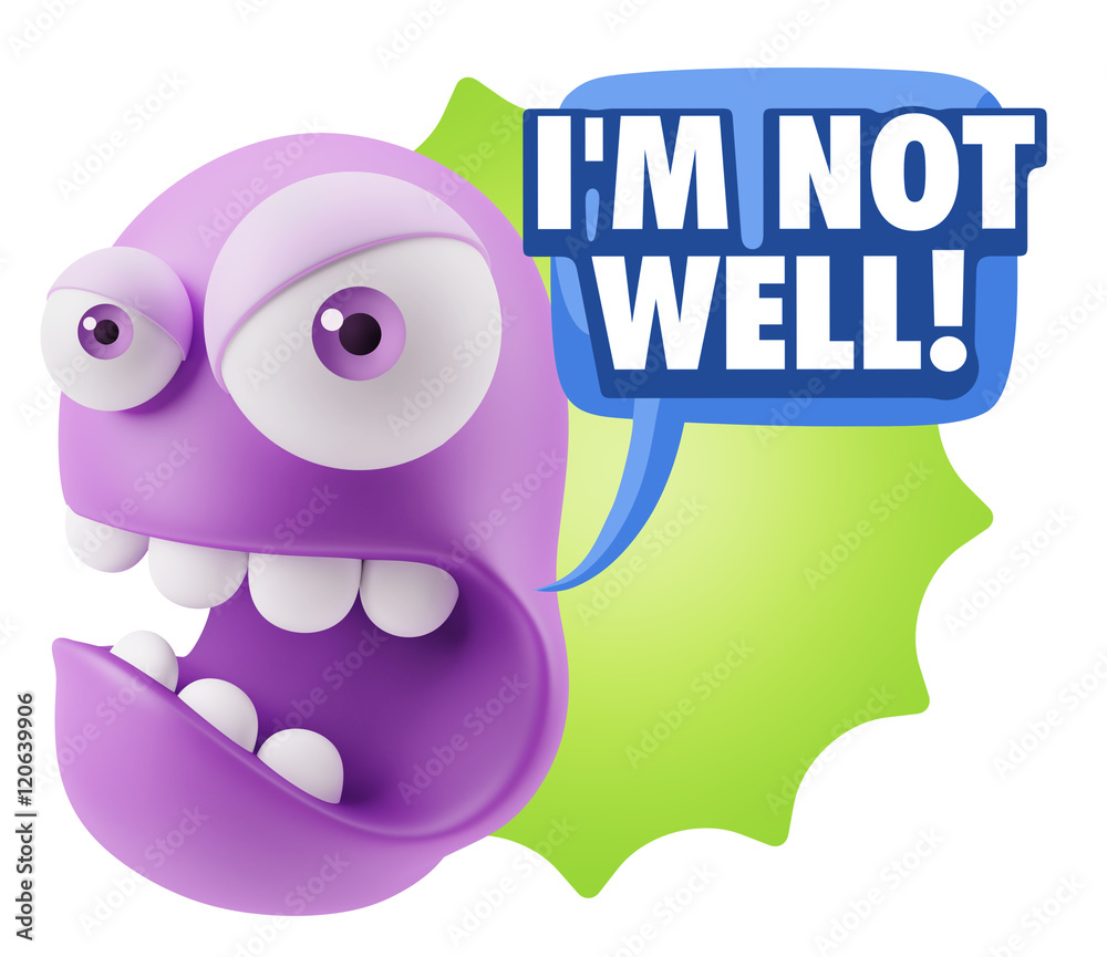 3d Rendering Angry Character Emoji saying I'm not Well with Colo 3d Rendering Angry Character Emoji saying I'm not Well with Colo