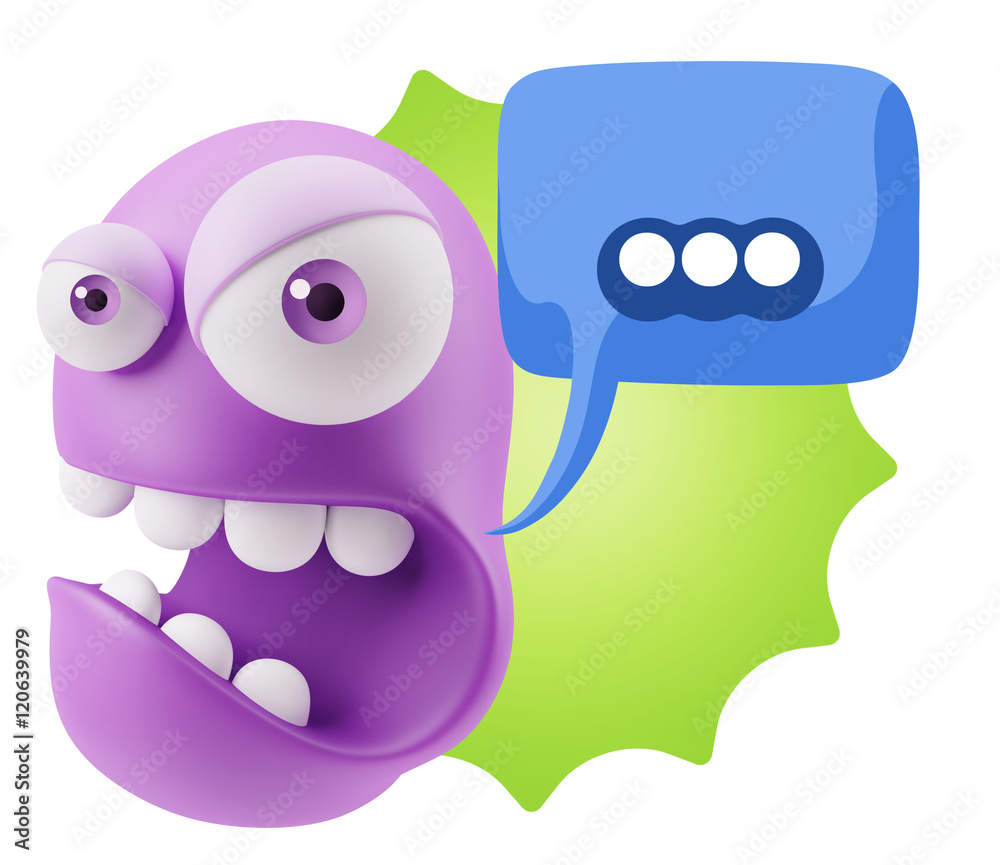 3d Rendering Angry Character Emoji saying … with Colorful Spee