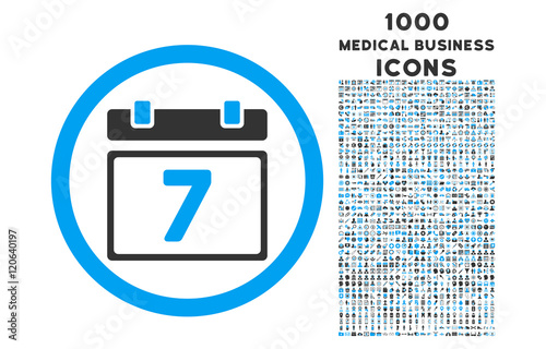 Week rounded vector bicolor icon with 1000 medical business icons. Set style is flat pictograms, blue and gray colors, white background.