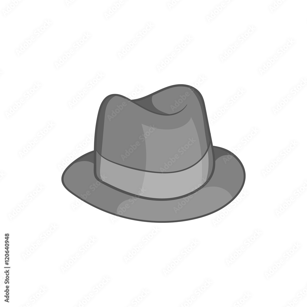 Gentlemans hat icon in black monochrome style isolated on white background. Headdress symbol vector illustration Gentlemans hat icon in black monochrome style isolated on white background. Headdress symbol vector illustration
