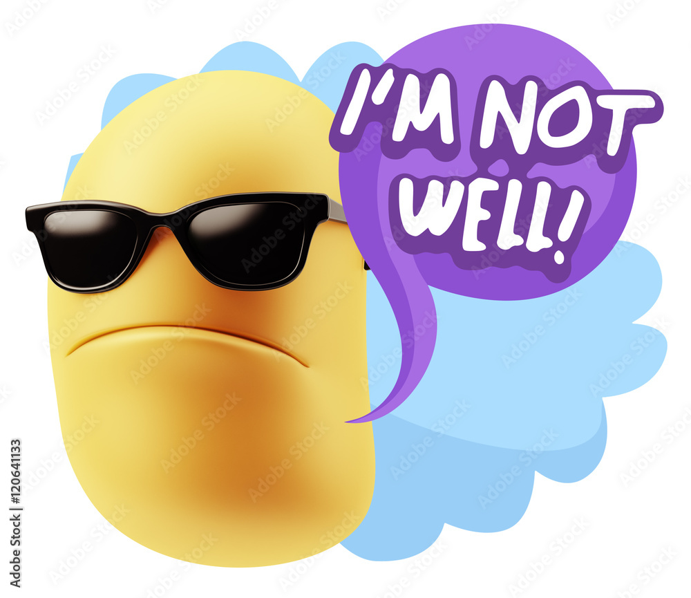 3d Rendering Angry Character Emoji saying I'm not Well with Colo