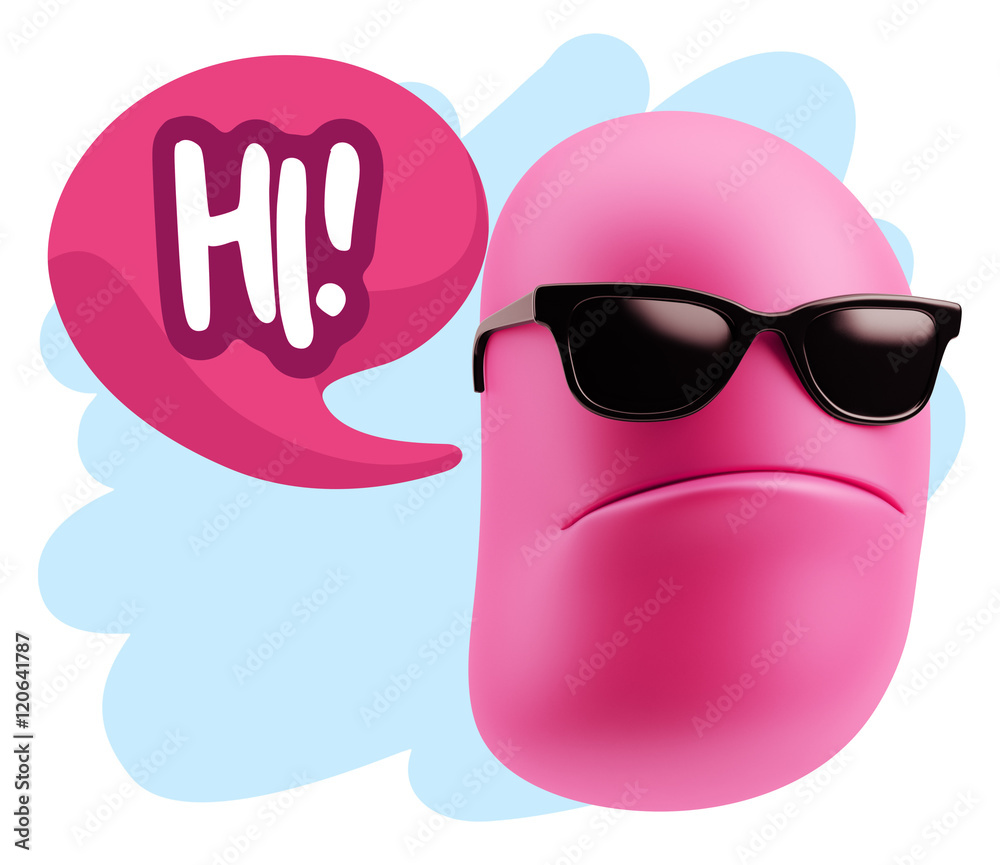 Obraz premium 3d Rendering Angry Character Emoji saying Hi with Colorful Speec