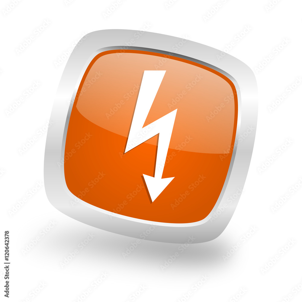 bolt square orange glossy chrome silver metallic web icon bolt square orange glossy chrome silver metallic web icon