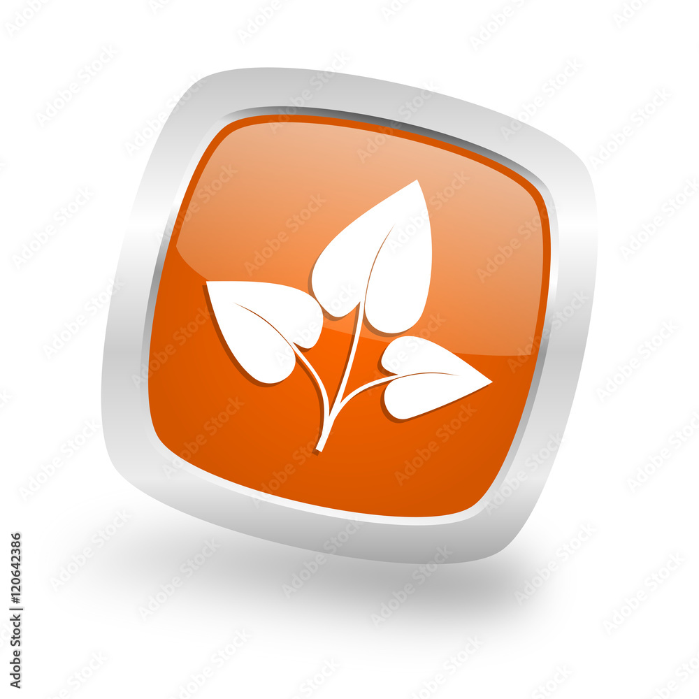 leaf square orange glossy chrome silver metallic web icon leaf square orange glossy chrome silver metallic web icon