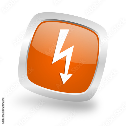 Free Download bolt square orange glossy chrome silver metallic web icon - GFXLoad