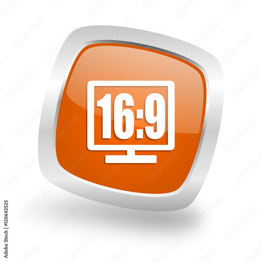16 9 display square orange glossy chrome silver metallic web icon 16 9 display square orange glossy chrome silver metallic web icon
