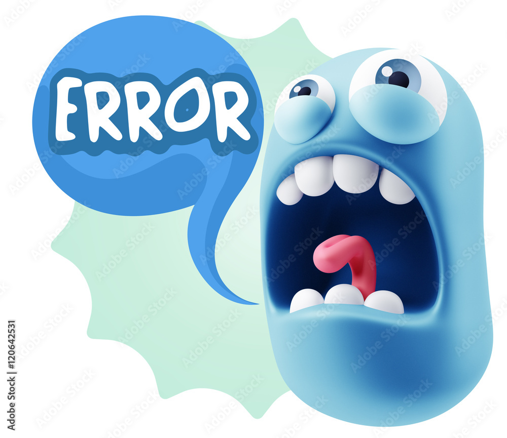 Obraz premium 3d Rendering Angry Character Emoji saying Error with Colorful Sp