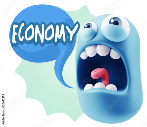 3d Rendering Angry Character Emoji saying Economy with Colorful