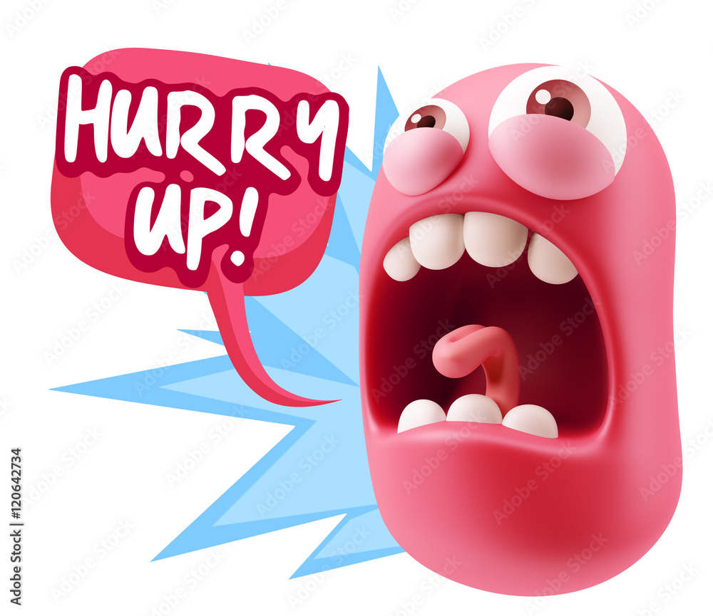 3d Rendering Angry Character Emoji saying Hurry Up with Colorful 3d Rendering Angry Character Emoji saying Hurry Up with Colorful